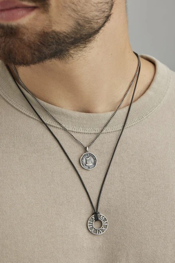 Anhänger mit Kette 925/- Sterling Silber matt-oxidiert Leder