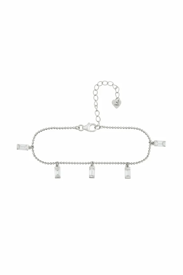 Armband 925/- Sterling Silber rhodiniert Anhänger Zirkonia Baguette