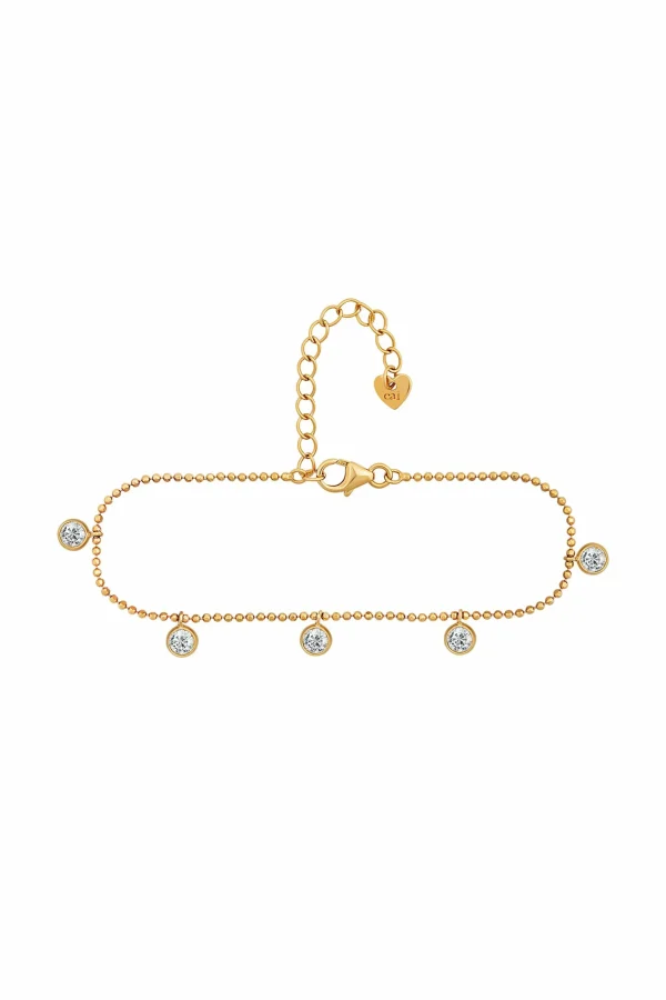Armband 925/- Sterling Silber vergoldet Anhänger rund Zirkonia