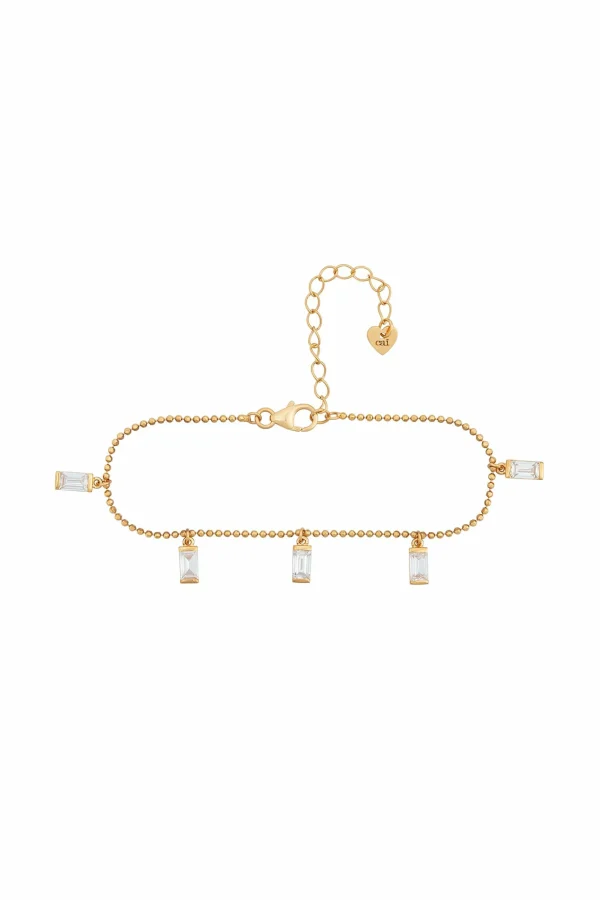 Armband 925/- Sterling Silber vergoldet Anhänger Zirkonia Baguette