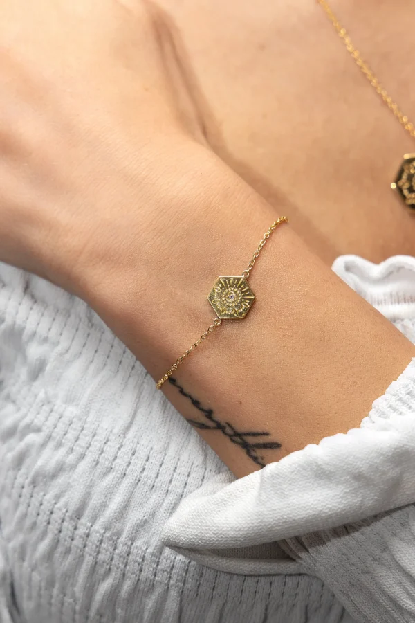 Armband 925 Sterling Silber Topas Tattoo Motiv Hexagon
