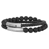 Armband Lavakugeln und Leder schwarz 21cm