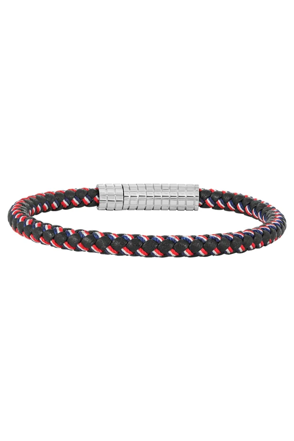 Armband Leder und Textiö rot, weiß, blau 21cm + Verlängerung