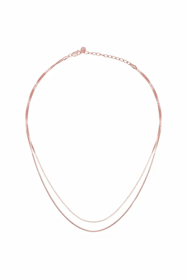 Collier 925/- Sterling Silber Venezianer Kette rosé vergoldet zweireihig