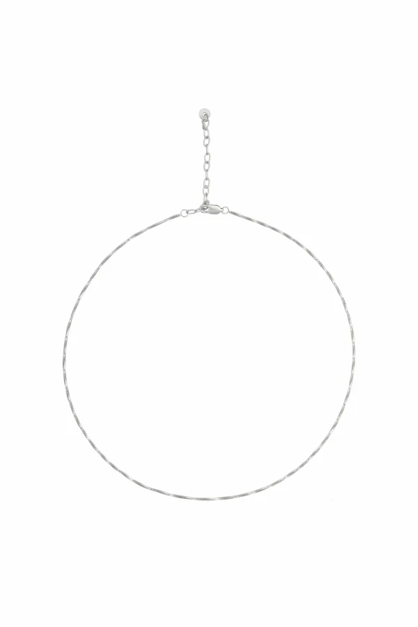Collier 925/- Sterling Silber Schlangenkette vierseitig diamantiert gedreht rhodiniert