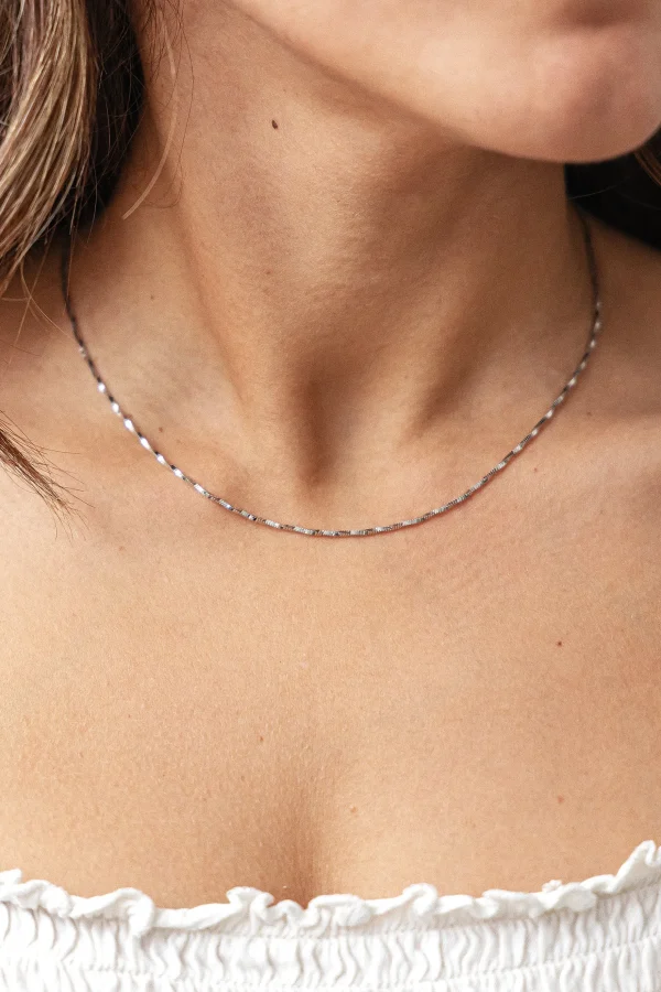 Collier 925/- Sterling Silber Schlangenkette vierseitig diamantiert gedreht rhodiniert