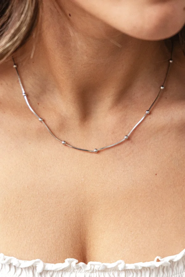 Collier 925/- Sterling Silber Schlangenkette vierseitig diamantiert mit Kugeln rhodiniert