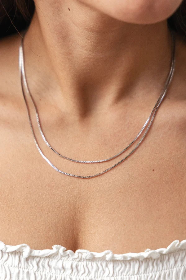 Collier 925/- Sterling Silber Venezianer Kette rhodiniert zweireihig