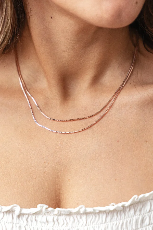 Collier 925/- Sterling Silber Venezianer Kette rosé vergoldet zweireihig