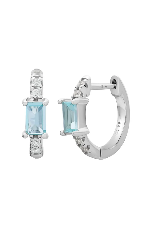 Creole 925 Sterling Silber mit Zirkonia und Aquamarin