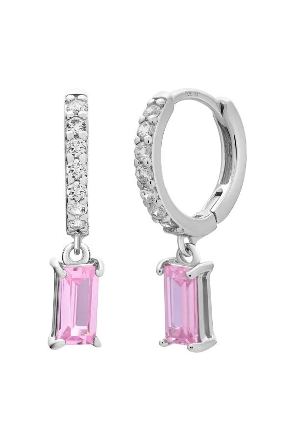 Creole 925 Sterling Silber rhodiniert mit rosa Zirkonia
