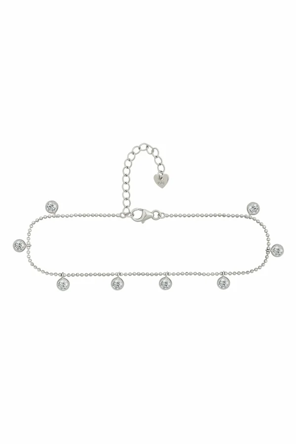 Fußkette 925/- Sterling Silber rhodiniert Anhänger rund Zirkonia