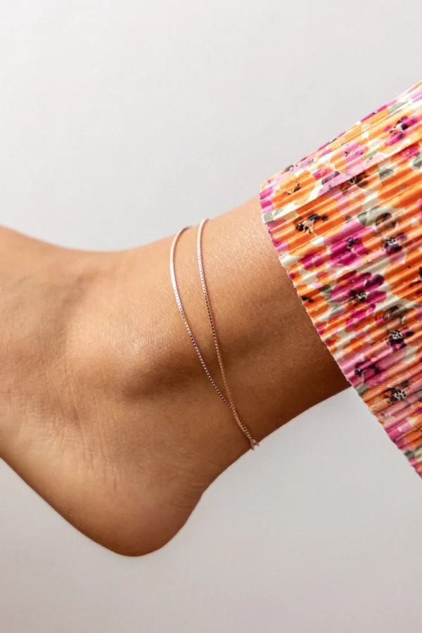 Fußkette 925/- Sterling Silber rosé vergoldet Venezianer Kette zweireihig