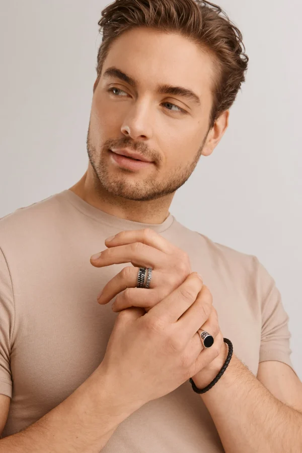 Ring 925 Silber rhodiniert Onyx Asien Motiv