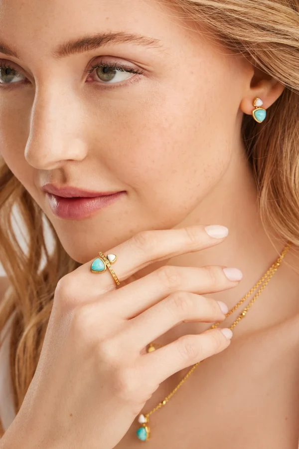 Ring 925 Silber vergoldet Dreiecke Amazonit & weißer Achat