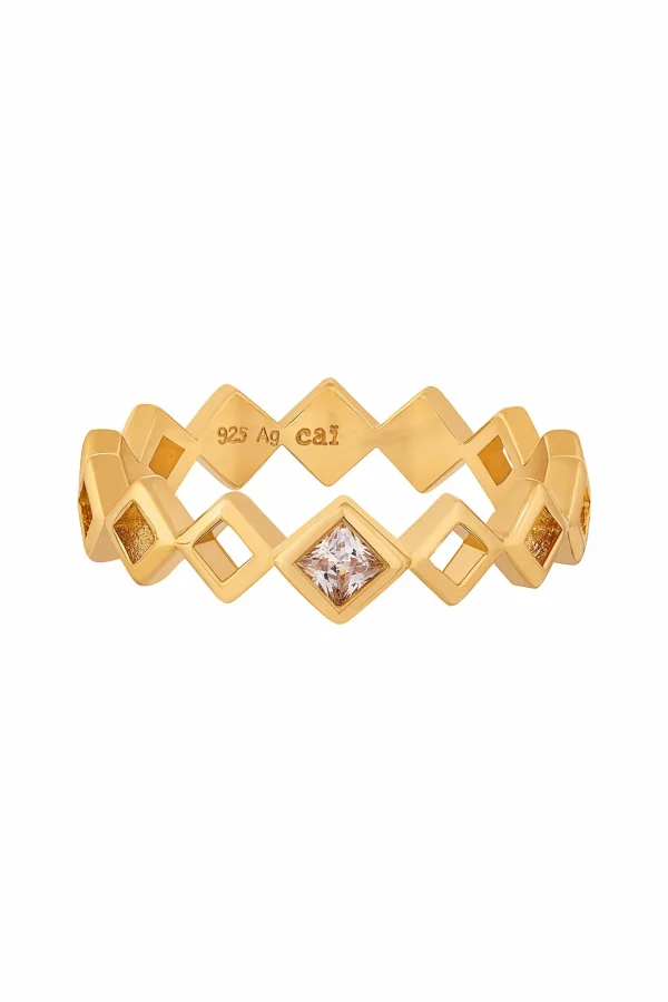Ring 925 Silber vergoldet Rauten mit Zirkonia