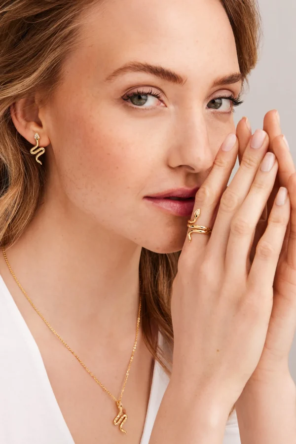 Ring 925 Silber vergoldet Schlange mit Zirkonia
