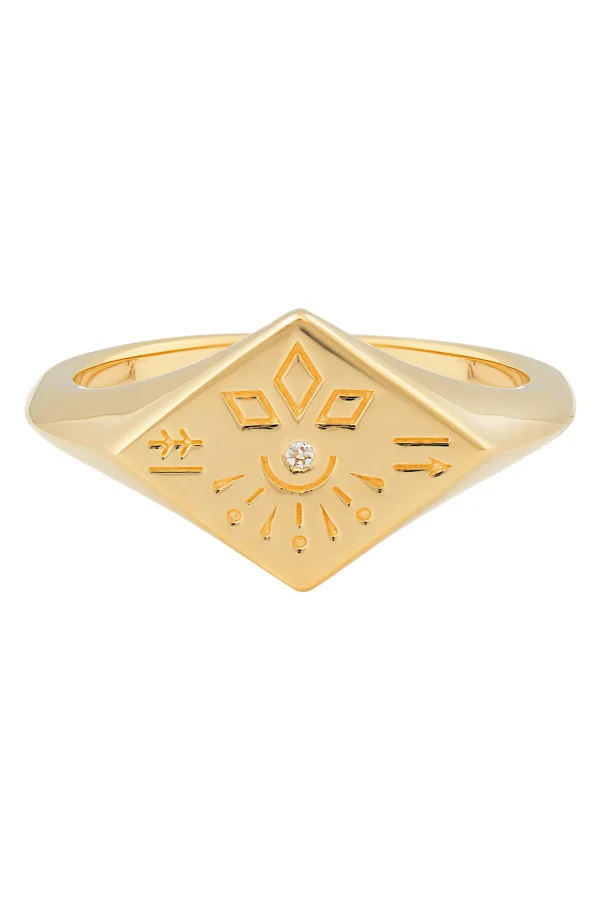 Ring 925 Silber vergoldet Siegelring Raute Tattoo