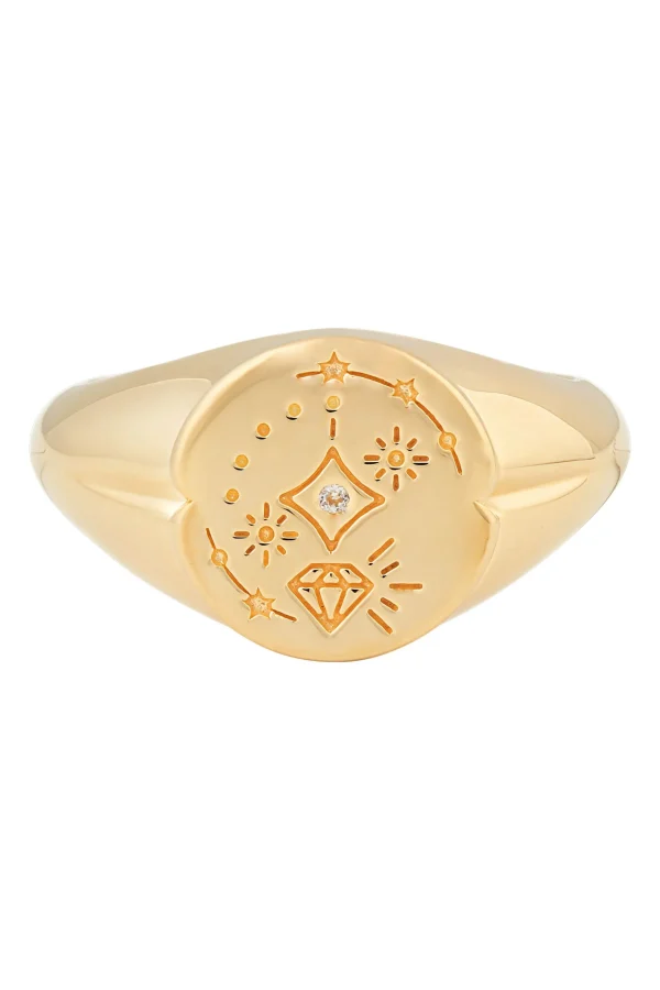 Ring 925 Silber vergoldet Siegelring rund Tattoo