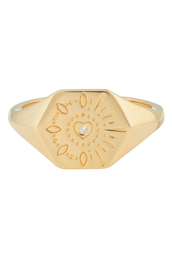 Ring 925 Silber vergoldet Siegelring Hexagon Tattoo