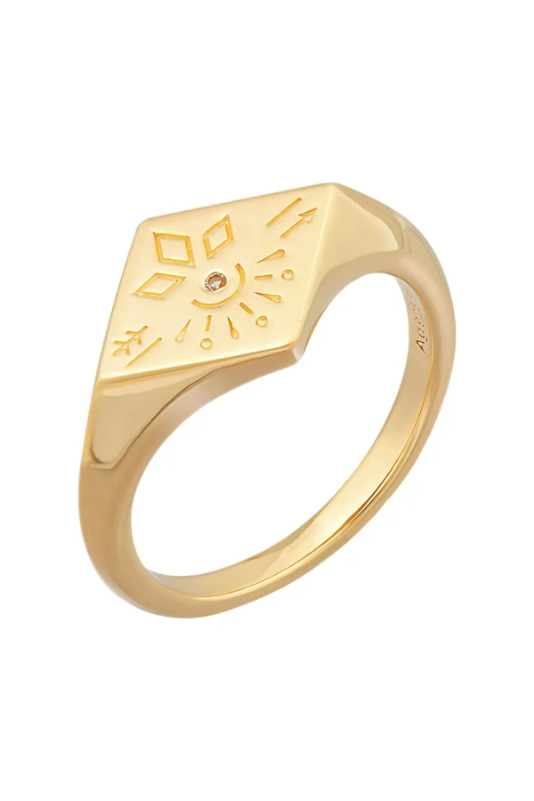 Ring 925 Silber vergoldet Siegelring Raute Tattoo