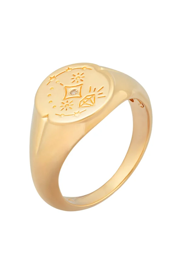 Ring 925 Silber vergoldet Siegelring rund Tattoo