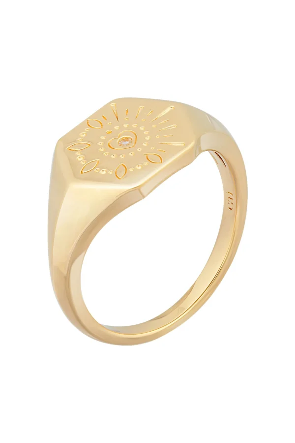 Ring 925 Silber vergoldet Siegelring Hexagon Tattoo