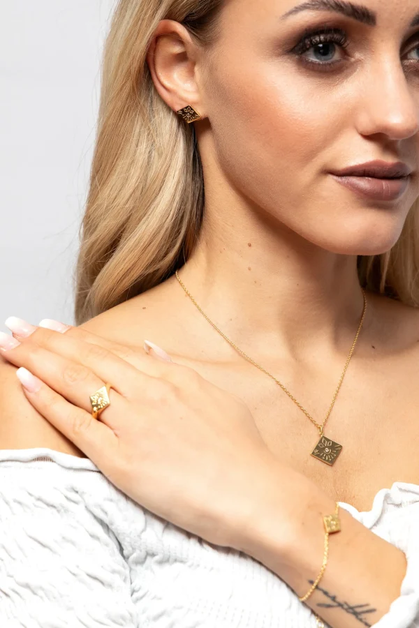 Ring 925 Silber vergoldet Siegelring Raute Tattoo