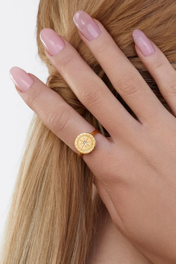 Ring 925 Silber vergoldet Topas Mandala Sonne