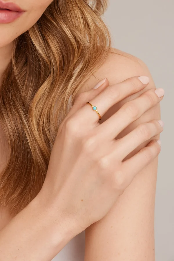 Ring 925 Silber vergoldet Türkis & Weißtopas