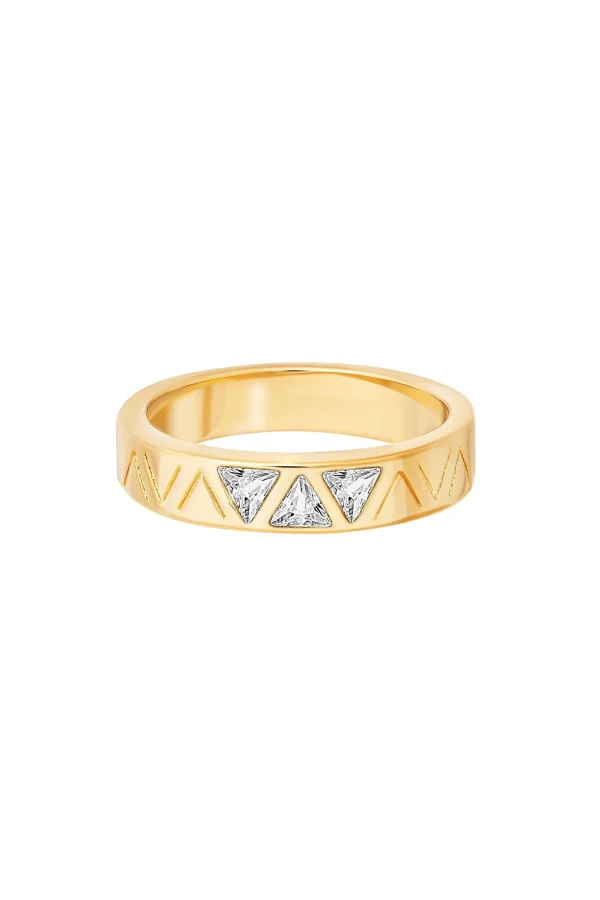 Ring 925 Sterling Silber gelb vergoldet mit Zirkonia Dreiecken