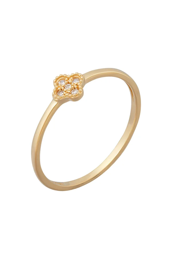 Ring 925 Sterling Silber gelb vergoldet Clover Kleeblatt Zirkonia