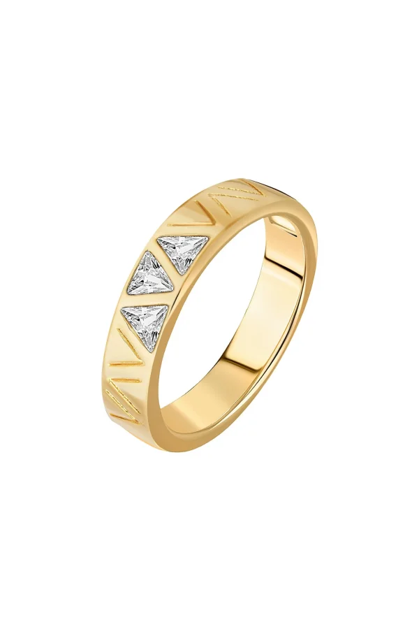 Ring 925 Sterling Silber gelb vergoldet mit Zirkonia Dreiecken