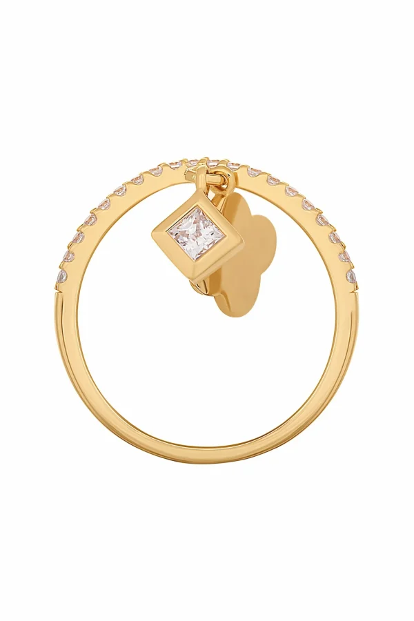 Ring 925 Sterling Silber gelb vergoldet mit Anhängern Kleeblatt Zirkonia