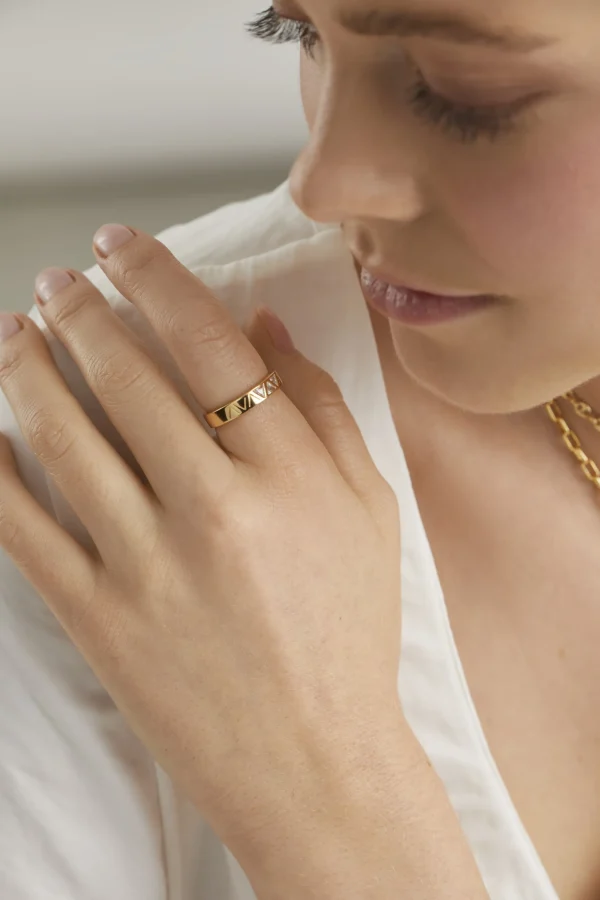 Ring 925 Sterling Silber gelb vergoldet mit Zirkonia Dreiecken