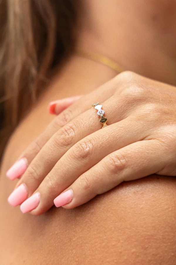 Ring 925 Sterling Silber gelb vergoldet mit Zirkonia Kleeblatt