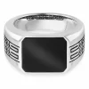 Ring 925/- Sterling Silber rhodiniert oxidiert Onyx