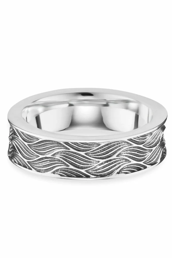 Ring 925/- Sterling Silber rhodiniert oxidiert Wellen