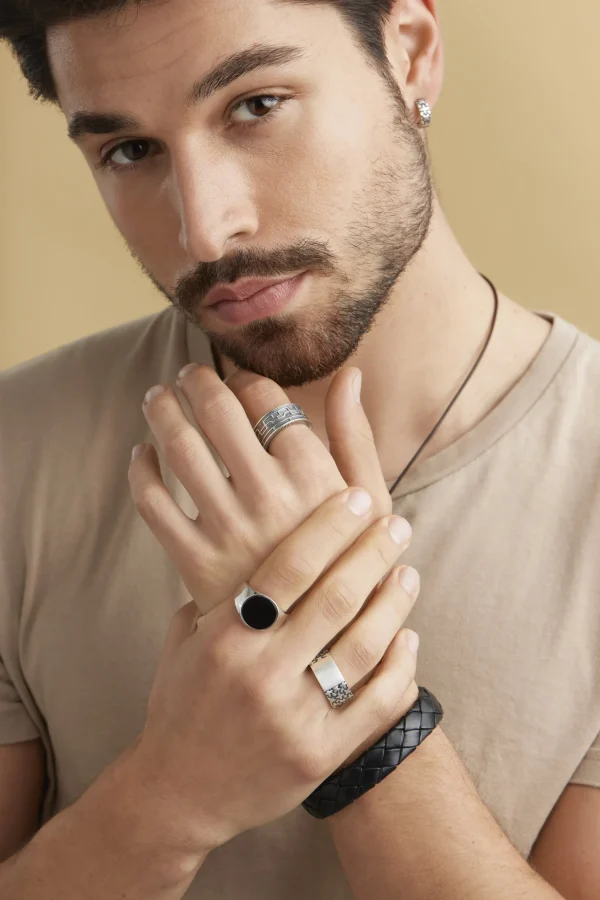 Ring 925/- Sterling Silber rhodiniert Onyx