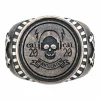 Ring 925/- Sterling Silber Siegelring matt oxidiert Rock Music Skull