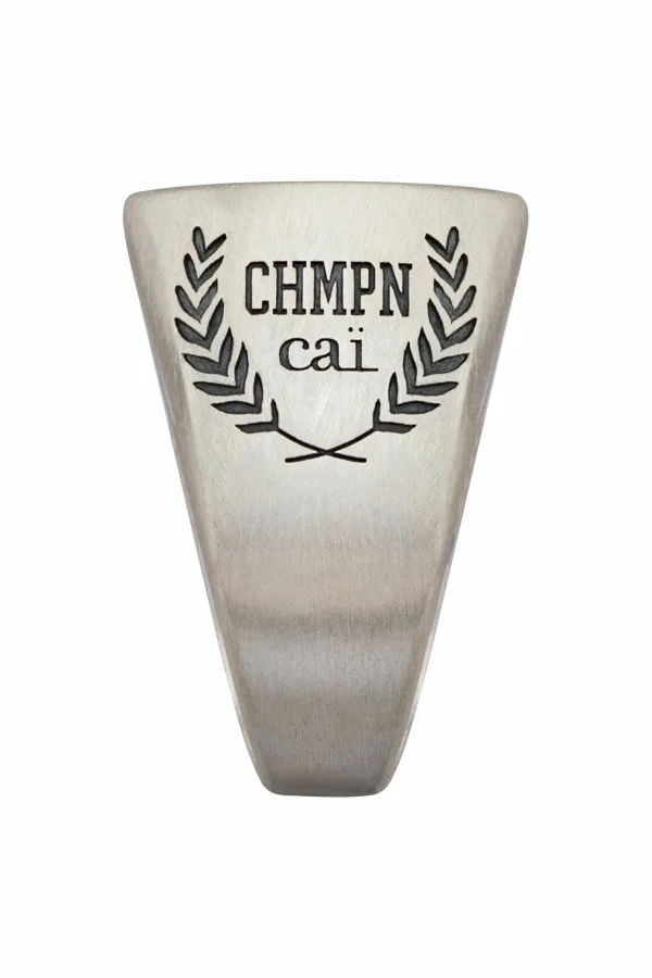 Ring 925/- Sterling Silber Siegelring satiniert oxidiert Champion Wappen