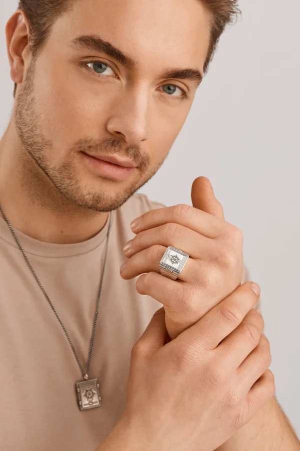 Ring 925/- Sterling Silber Siegelring matt oxidiert Sailor Wappen