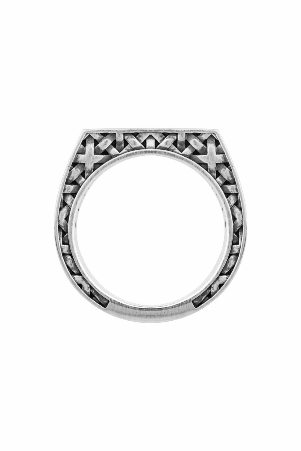 Ring 925/- Sterling Silber Siegelring mattiert oxidiert Flechtoptik