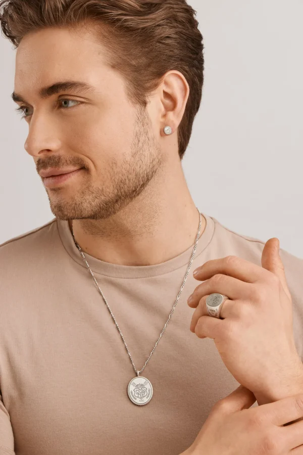 Ring 925/- Sterling Silber Siegelring satiniert oxidiert Champion Wappen