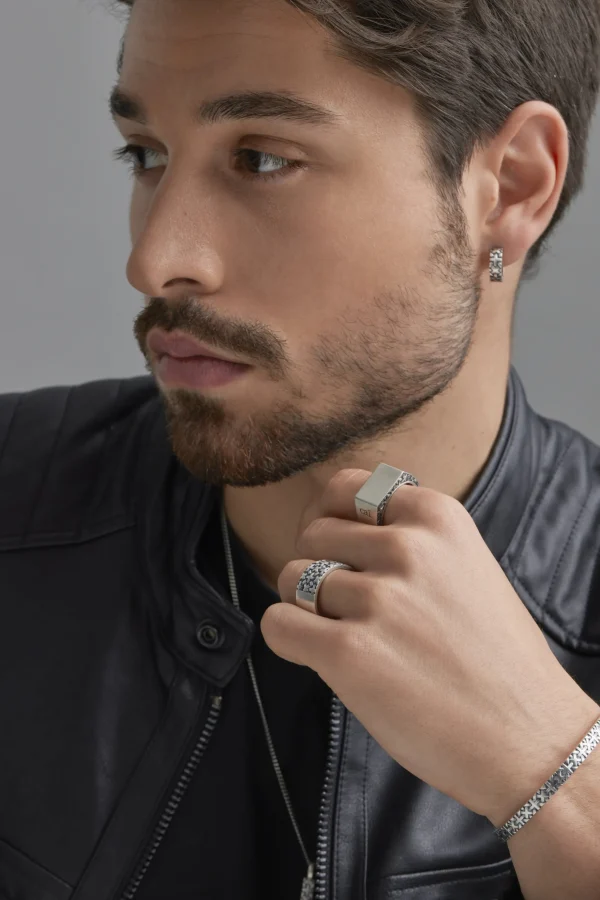 Ring 925/- Sterling Silber Siegelring mattiert oxidiert Flechtoptik