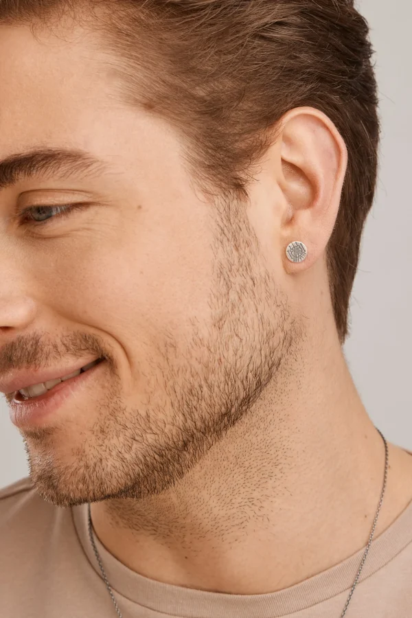 Single Ohrstecker 925 Silber matt rund oxidiert Tattoo Motiv